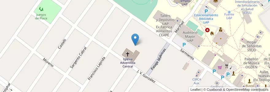 Mapa de ubicacion de Predio Iglesia Adventista Central en الأرجنتين, إنتري ريوس, Departamento Diamante, Libertador San Martín, Distrito Palmar.
