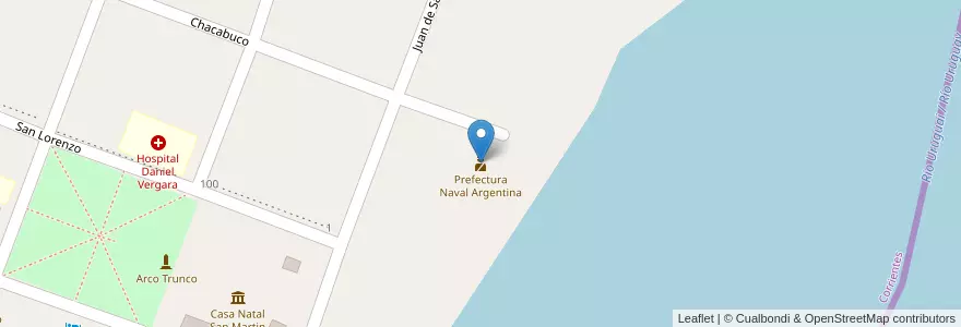 Mapa de ubicacion de Prefectura Naval Argentina en アルゼンチン, コリエンテス州, Departamento San Martín.