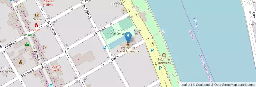 Mapa de ubicacion de Prefectura Naval Argentina en الأرجنتين, ريو نيغرو, Departamento Adolfo Alsina, Viedma, Viedma.