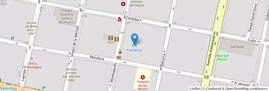 Mapa de ubicacion de Presidente en Argentinien, Tucumán, San Miguel De Tucumán, Departamento Capital, San Miguel De Tucumán.