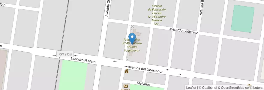 Mapa de ubicacion de Prim.Adultos Nº 49 -Roberto Antonio Vogelmann- en アルゼンチン, チャコ州, Departamento Dos De Abril, Municipio De Hermoso Campo, Hermoso Campo.