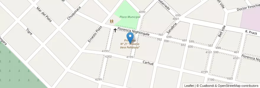 Mapa de ubicacion de Primaria Nº 21 "Rosario Vera Peñaloza" en 아르헨티나, 부에노스아이레스주, Partido De Hurlingham, Villa Tesei.