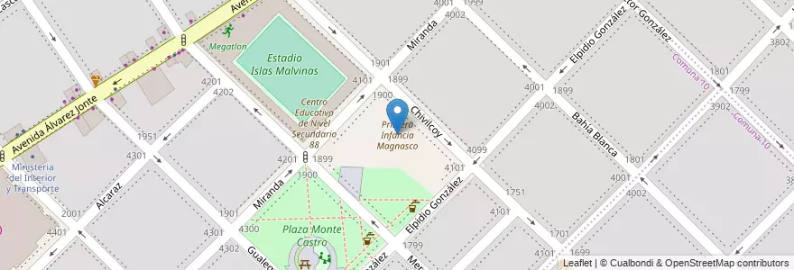Mapa de ubicacion de Primera Infancia Magnasco, Monte Castro en Arjantin, Ciudad Autónoma De Buenos Aires, Buenos Aires, Comuna 10, Comuna 11.
