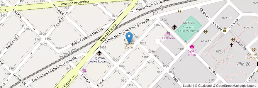Mapa de ubicacion de Primera Infancia Sacha, Villa Lugano en آرژانتین, Ciudad Autónoma De Buenos Aires, Buenos Aires, Comuna 8.
