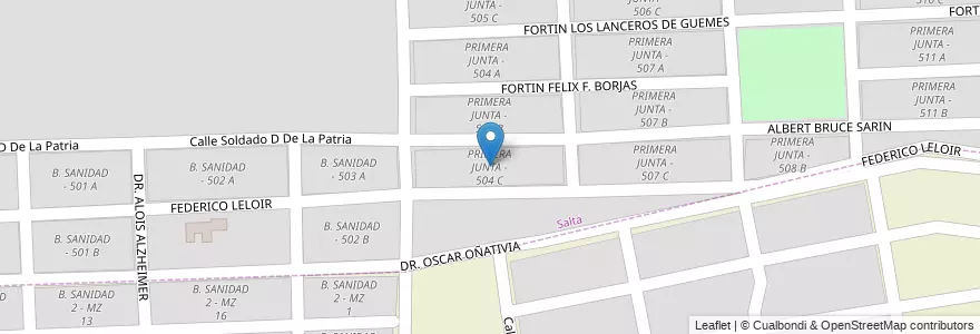 Mapa de ubicacion de PRIMERA JUNTA - 504 C en アルゼンチン, サルタ州, Capital, Municipio De Salta.