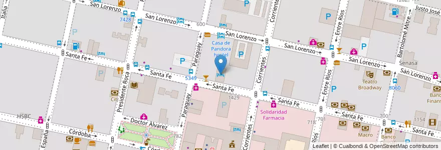 Mapa de ubicacion de Pringles Apart Hotel en 아르헨티나, Santa Fe, Departamento Rosario, Municipio De Rosario, 로사리오.