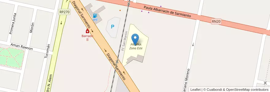 Mapa de ubicacion de PROPAA Zona Este en アルゼンチン, サンフアン州, チリ, Caucete.