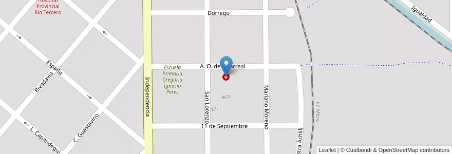 Mapa de ubicacion de Proyecto Sala Asistencial en アルゼンチン, コルドバ州, Departamento Tercero Arriba, Municipio De Río Tercero, Pedanía Salto, Río Tercero.