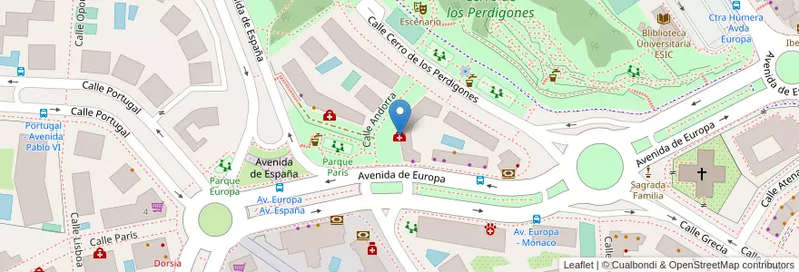 Mapa de ubicacion de Psicólogos Pozuelo en اسپانیا, بخش خودمختار مادرید, بخش خودمختار مادرید, Área Metropolitana De Madrid Y Corredor Del Henares, Pozuelo De Alarcón.
