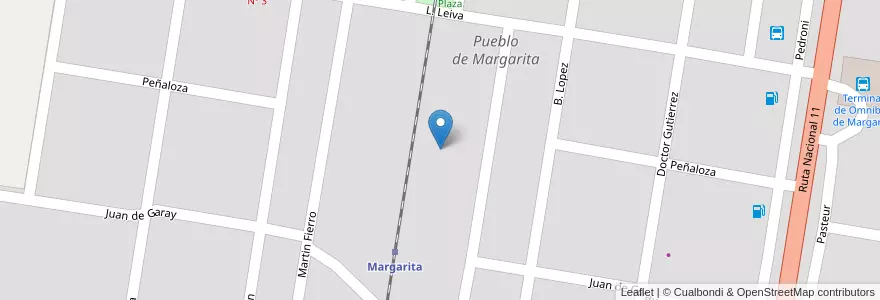 Mapa de ubicacion de Pueblo de Margarita en Argentinië, Santa Fe, Departamento Vera, Municipio De Margarita.