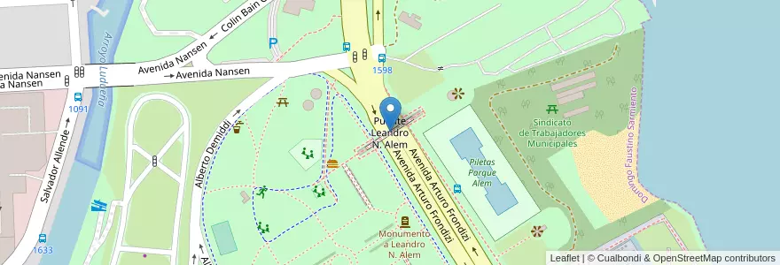 Mapa de ubicacion de Puente Leandro N. Alem en Argentine, Santa Fe, Departamento Rosario, Municipio De Rosario, Rosario.