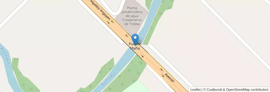 Mapa de ubicacion de Puente Mafía en 아르헨티나, Chubut, Trelew, Departamento Rawson.