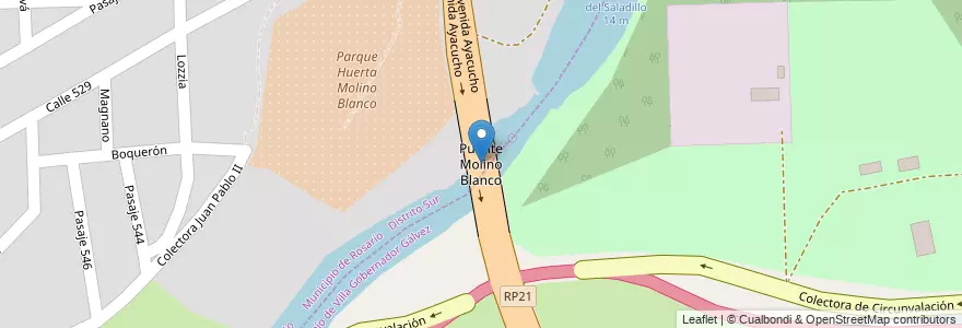 Mapa de ubicacion de Puente Molino Blanco en آرژانتین, سانتافه, Departamento Rosario, Municipio De Villa Gobernador Gálvez.