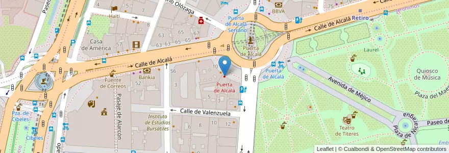 Mapa de ubicacion de Puerta de Alcalá en 스페인, Comunidad De Madrid, Comunidad De Madrid, Área Metropolitana De Madrid Y Corredor Del Henares, 마드리드.
