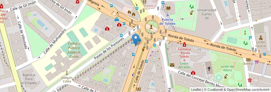 Mapa de ubicacion de Puerta De Toledo en اسپانیا, بخش خودمختار مادرید, بخش خودمختار مادرید, Área Metropolitana De Madrid Y Corredor Del Henares, مادرید.