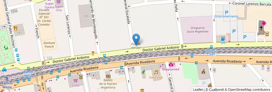 Mapa de ubicacion de Puerta del Sol en 아르헨티나, 부에노스아이레스주, Partido De La Matanza, Ramos Mejía.