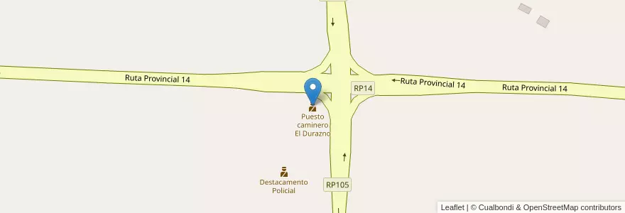 Mapa de ubicacion de Puesto caminero El Durazno en الأرجنتين, La Pampa, Departamento Loventué, Municipio De Carro Quemado.