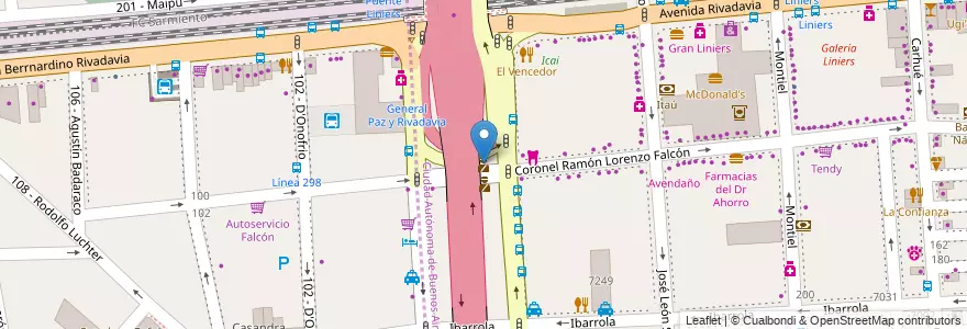 Mapa de ubicacion de Puesto de control, Liniers en 아르헨티나, Ciudad Autónoma De Buenos Aires, 부에노스아이레스, Partido De Tres De Febrero.