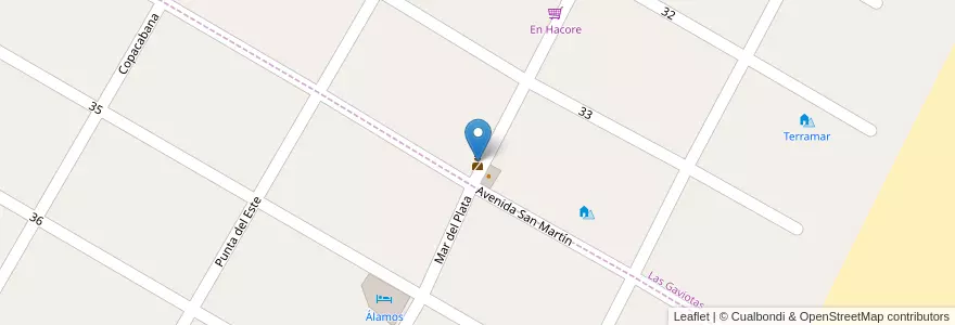 Mapa de ubicacion de puesto de control policíal en Argentine, Province De Buenos Aires, Partido De Villa Gesell, Las Gaviotas.