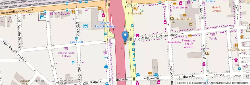 Mapa de ubicacion de Puesto de control policial, Liniers en Argentina, Ciudad Autónoma De Buenos Aires, Buenos Aires, Partido De Tres De Febrero.