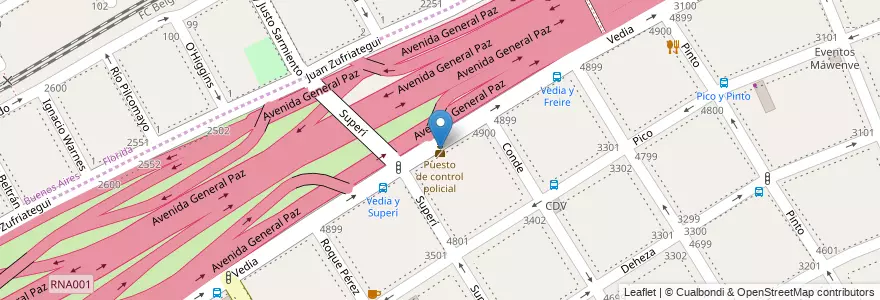 Mapa de ubicacion de Puesto de control policial, Saavedra en 아르헨티나, Ciudad Autónoma De Buenos Aires, Comuna 12, Partido De Vicente López, 부에노스아이레스, Vicente López.