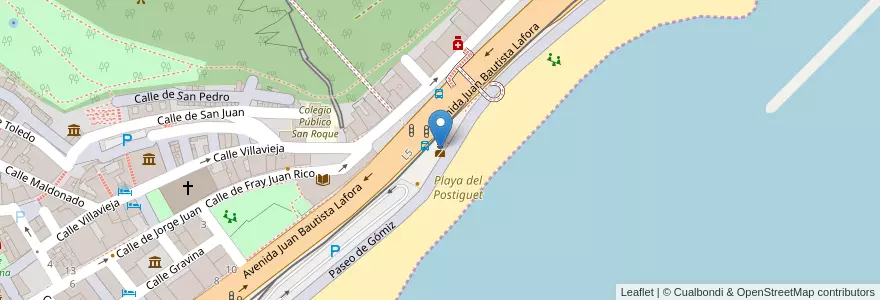 Mapa de ubicacion de Puesto de Emergencia de la Playa Postiguet en Espanha, Comunidade Valenciana, Alacant / Alicante, L'Alacantí, Alacant / Alicante.
