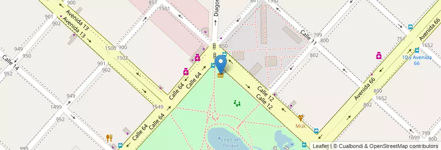 Mapa de ubicacion de Puesto de panchos de Parque Saavedra, Casco Urbano en 阿根廷, 布宜诺斯艾利斯省, Partido De La Plata, La Plata.