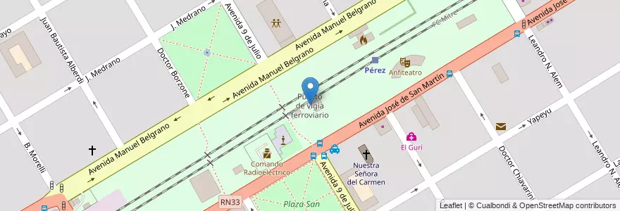 Mapa de ubicacion de Puesto de vigía ferroviario en الأرجنتين, سانتا في, Departamento Rosario, Municipio De Pérez, Pérez.