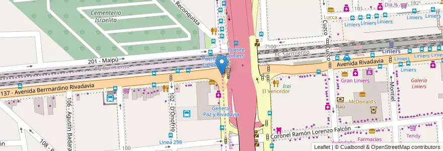 Mapa de ubicacion de Puesto de Vigilancia Móvil en アルゼンチン, Ciudad Autónoma De Buenos Aires, ブエノスアイレス, Partido De Tres De Febrero, Ciudadela.