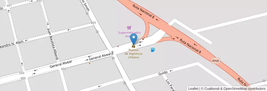Mapa de ubicacion de Puesto de Vigilancia Urbana en Argentinië, Buenos Aires, Partido De San Antonio De Areco, San Antonio De Areco.
