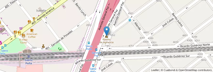 Mapa de ubicacion de Puesto de vigilancia, Villa Devoto en Arjantin, Buenos Aires, Partido De Tres De Febrero.