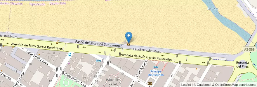 Mapa de ubicacion de Puesto Playa de San Lorenzo en スペイン, アストゥリアス州, アストゥリアス州, Gijón/Xixón.