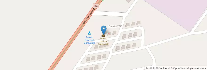 Mapa de ubicacion de Puesto policial Garayalde en Arjantin, Chubut, Departamento Florentino Ameghino.