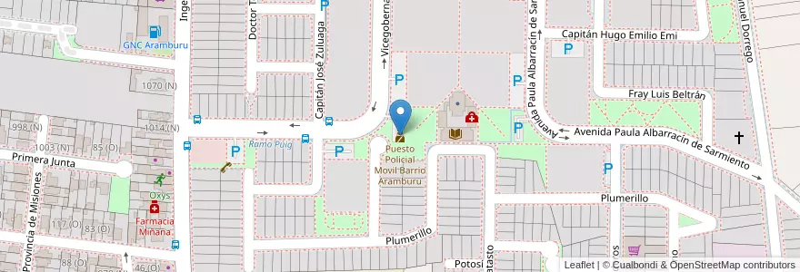 Mapa de ubicacion de Puesto Policial Movil Barrio Aramburu en アルゼンチン, サンフアン州, チリ, Rivadavia.
