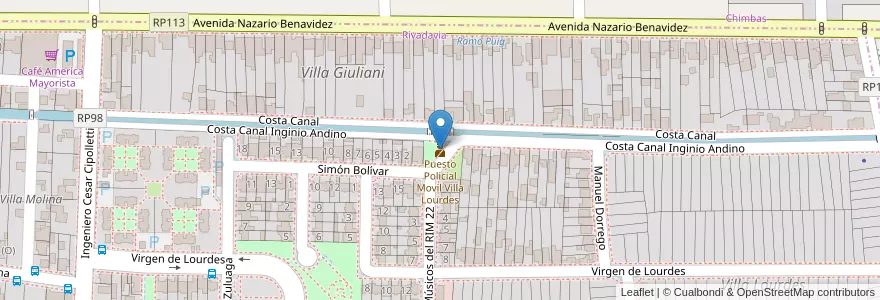 Mapa de ubicacion de Puesto Policial Movil Villa Lourdes en アルゼンチン, サンフアン州, チリ, Rivadavia.