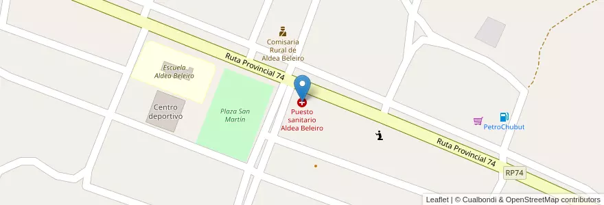 Mapa de ubicacion de Puesto sanitario Aldea Beleiro en Argentina, Chile, Chubut, Departamento Río Senguer.