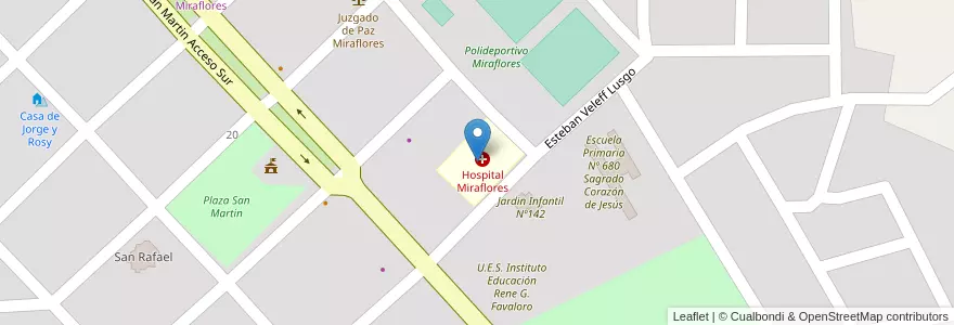 Mapa de ubicacion de Puesto Sanitario Miraflores en Arjantin, Chaco, Departamento General Güemes, Municipio De Miraflores, Miraflores.