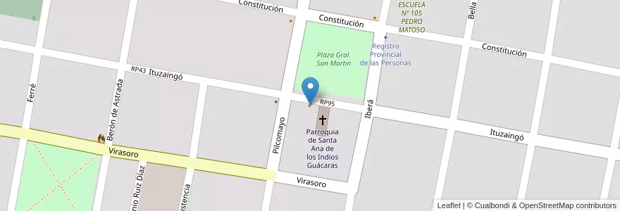 Mapa de ubicacion de Pulperia de Santa Ana en 阿根廷, Corrientes, Departamento San Cosme, Municipio De Santa Ana.