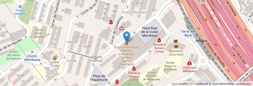 Mapa de ubicacion de Punt d'Informació i Atenció a les Dones de Nou Barris Zona Nord en Espanha, Catalunha, Barcelona, Vallès Occidental, Barcelonès, Montcada I Reixac, Barcelona.