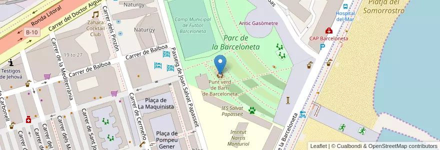 Mapa de ubicacion de Punt verd de Barri de Barceloneta en スペイン, カタルーニャ州, Barcelona, バルサルネス, Barcelona.