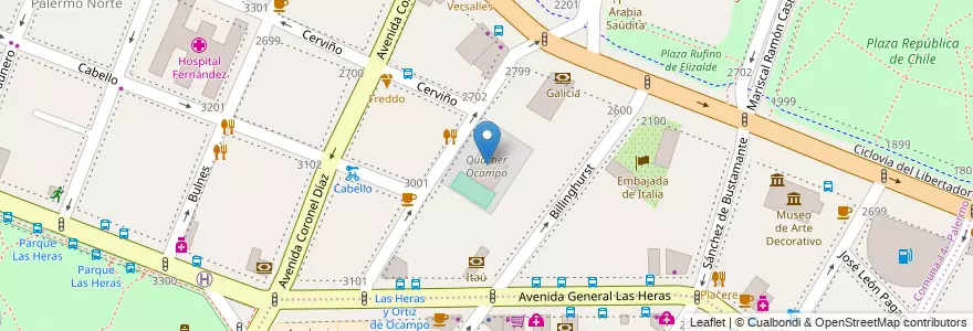 Mapa de ubicacion de Quartier Ocampo, Palermo en 아르헨티나, Ciudad Autónoma De Buenos Aires, Comuna 2, 부에노스아이레스.