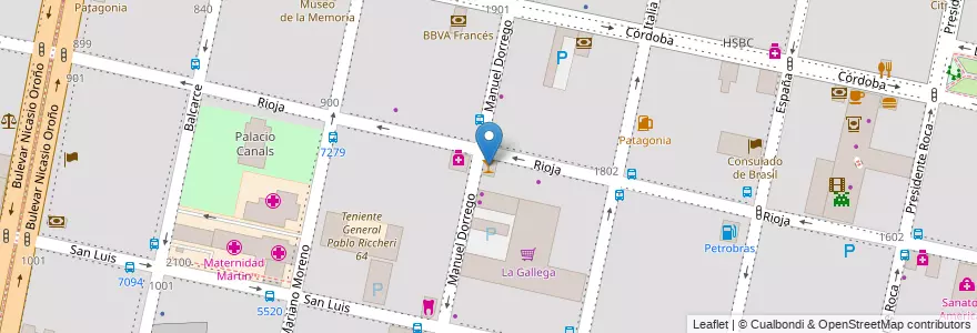 Mapa de ubicacion de Queens Bar en アルゼンチン, サンタフェ州, Departamento Rosario, Municipio De Rosario, ロサリオ.