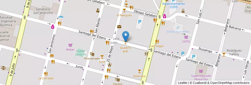 Mapa de ubicacion de Queen’s pub en آرژانتین, سانتافه, Departamento La Capital, Santa Fe Capital, سانتافه.