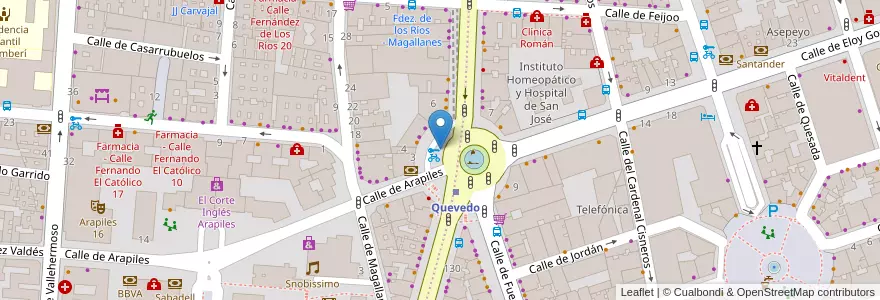 Mapa de ubicacion de QUEVEDO, GLORIETA, DE,5 en スペイン, マドリード州, Comunidad De Madrid, Área Metropolitana De Madrid Y Corredor Del Henares, Madrid.