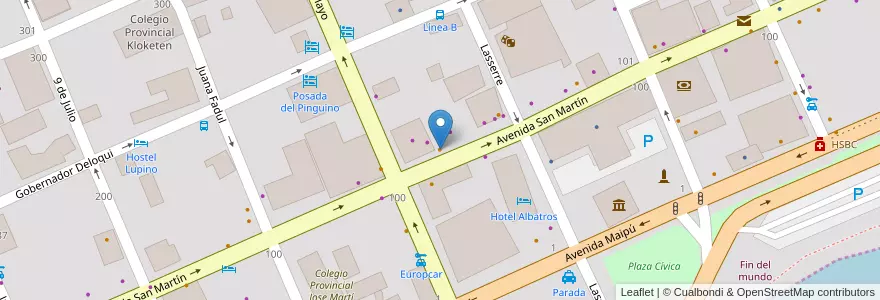 Mapa de ubicacion de quinquela Cafe & Pizza en Argentine, Departamento Ushuaia, Chili, Province De Terre De Feu, Ushuaia.