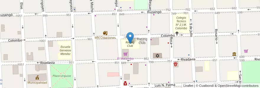 Mapa de ubicacion de Racing Club en アルゼンチン, エントレ・リオス州, Departamento Gualeguaychú, Gualeguaychú, Gualeguaychú, Distrito Costa Uruguay Sur.