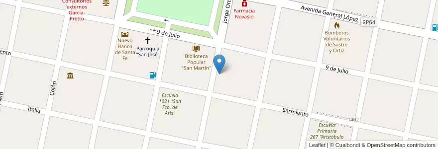 Mapa de ubicacion de Radio FM Guía 104.9 en Arjantin, Santa Fe, Departamento San Martín, Municipio De Sastre.