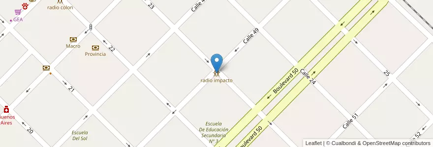 Mapa de ubicacion de radio impacto en Arjantin, Buenos Aires, Partido De Colón, Colón.