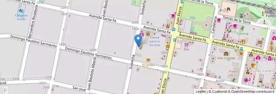 Mapa de ubicacion de Radio Uno Funes FM 94.7 en アルゼンチン, サンタフェ州, Departamento Rosario, Municipio De Funes, Funes.