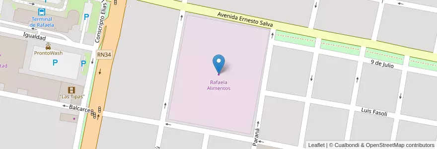 Mapa de ubicacion de Rafaela Alimentos en الأرجنتين, سانتا في, Departamento Castellanos, Municipio De Rafaela.